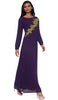 Hanna Embroidered Modest Muslim Evening Dress - Dark Purple
