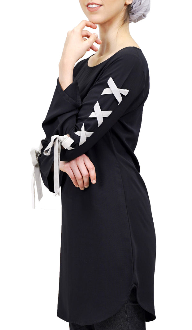Haseen Long Chiffon Modest Tunic - Black