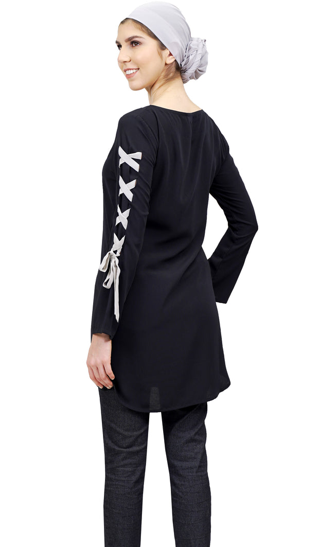 Haseen Long Chiffon Modest Tunic - Black