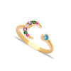 Hena Minimalist Sterling Silver Multicolor Crescent Moon Adjustable Ring - Gold
