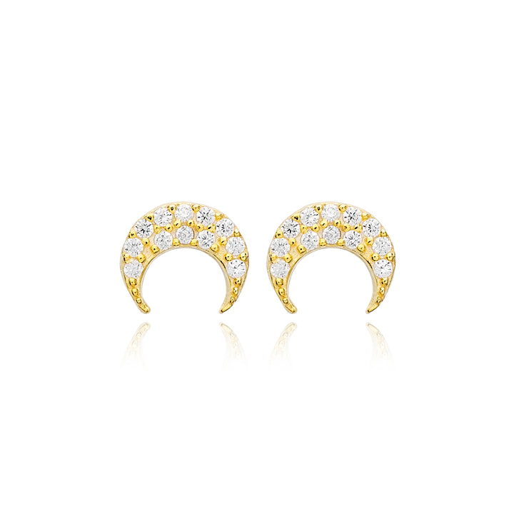 Hena Minimalist Sterling Silver Crescent Moon Stud Earrings - Gold