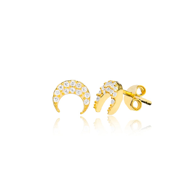 Hena Boucles d'oreilles minimalistes en forme de croissant de lune en argent sterling - Doré