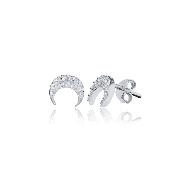 Hena Minimalist Sterling Silver Crescent Moon Stud Earrings