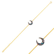 Hena Minimalist Sterling Silver Multicolor Crescent Moon Adjustable Charm Bracelet - Gold