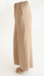 Ilham Loose Flowy Stretch Palazzo Pants - Tan - Final Sale