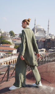 Ilham Long Flowy Buttondown Midi Shirt - Olive - FINAL SALE