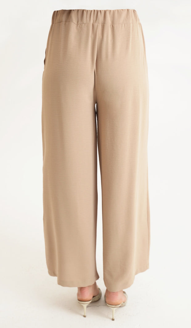 Ilham Loose Flowy Stretch Palazzo Pants - Tan - Final Sale