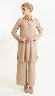 Pantalon Palazzo Ilham Loose Flowy Stretch - Tan 