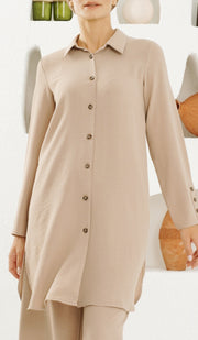 Ilham Long Flowy Buttondown Midi Shirt - Tan - FINAL SALE