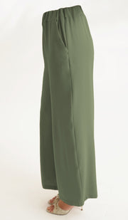 Ilham Loose Flowy Stretch Palazzo Pants - Olive