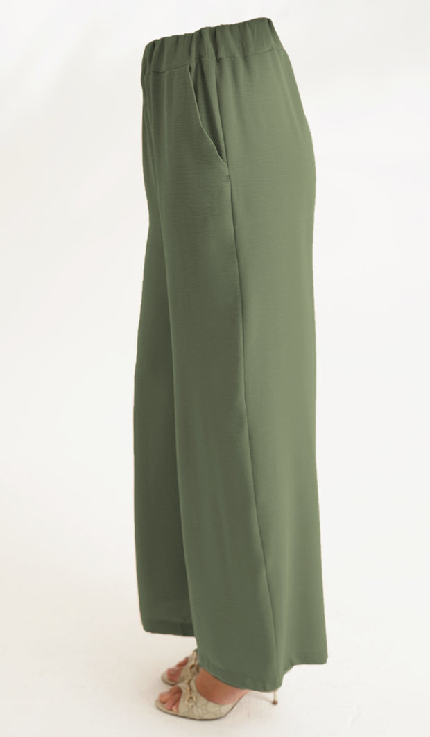 Pantalon Palazzo Ilham Loose Flowy Stretch - Olive 