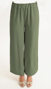 Ilham Loose Flowy Stretch Palazzo Pants - Olive