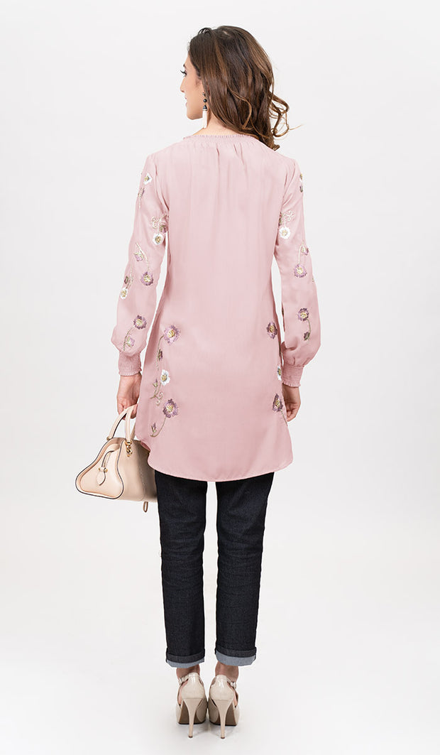 Iman Embroidered Formal Long Modest Tunic - Blush Pink - PREORDER (ships in 2 weeks)