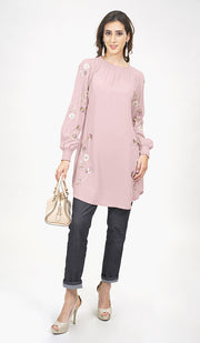 Iman Embroidered Formal Long Modest Tunic - Blush Pink - PREORDER (ships in 2 weeks)