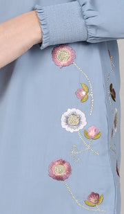 Iman Embroidered Formal Long Modest Tunic - Powder Blue