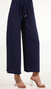 Inaya Loose and Flowy Stretch Wide Leg Pants - Navy Blue
