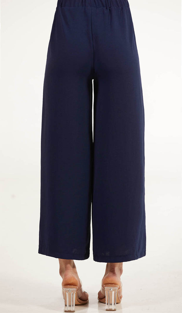 Inaya Loose and Flowy Stretch Wide Leg Pants - Navy Blue