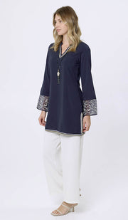 Ines Gold & Silver Embroidered Long Modest Tunic - Midnight