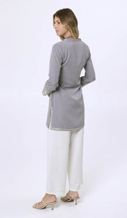 Ines Gold & Silver Embroidered Long Modest Tunic - Pearl