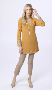 Ines Gold & Silver Embroidered Long Modest Tunic - Sunflower - FINAL SALE