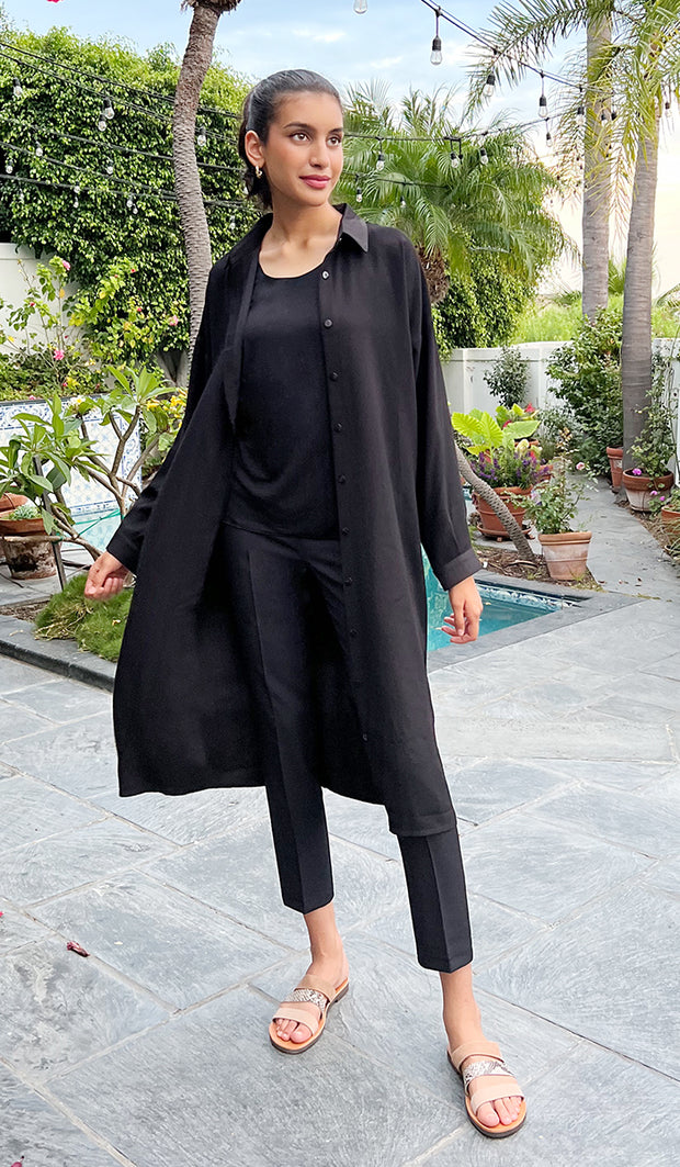 Veste chemise longue boutonnée surdimensionnée Irem - Noir - VENTE FINALE