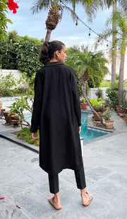 Veste chemise longue boutonnée surdimensionnée Irem - Noir - VENTE FINALE