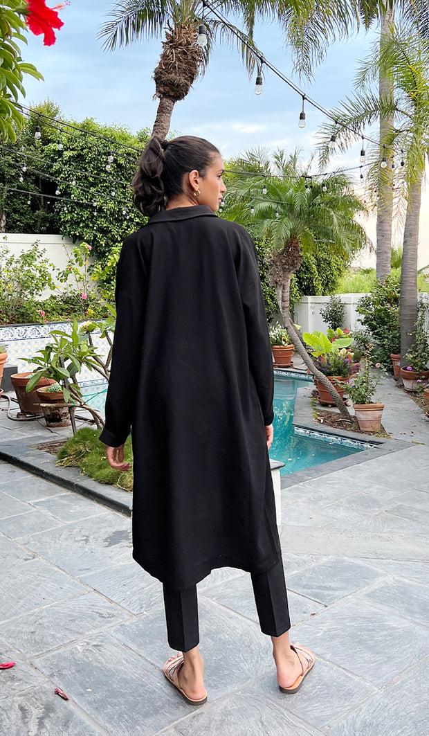 Irem Long Oversized Buttondown Shirt Jacket - Black - FINAL SALE