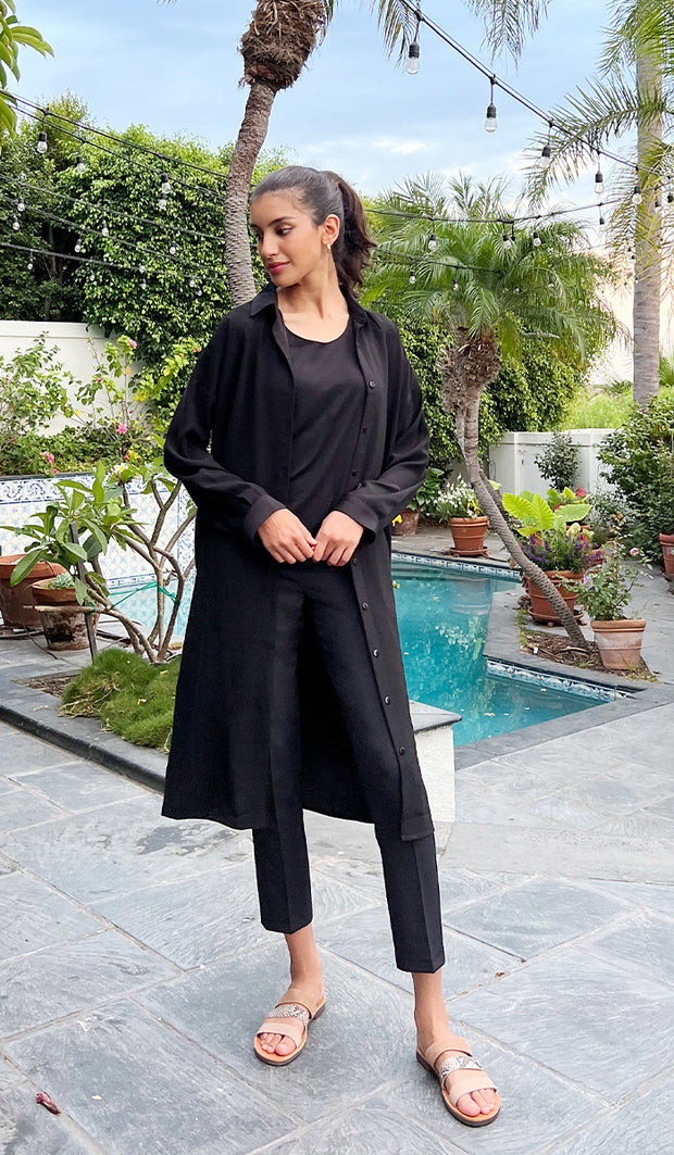 Veste chemise longue boutonnée surdimensionnée Irem - Noir - VENTE FINALE