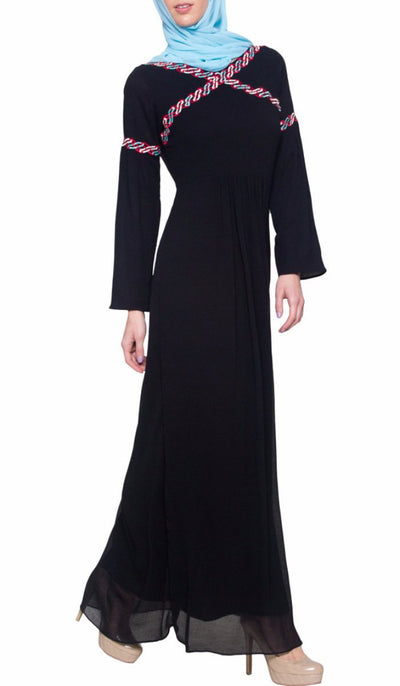 Kiran Embroidered Modest Abaya Maxi Dress - Black