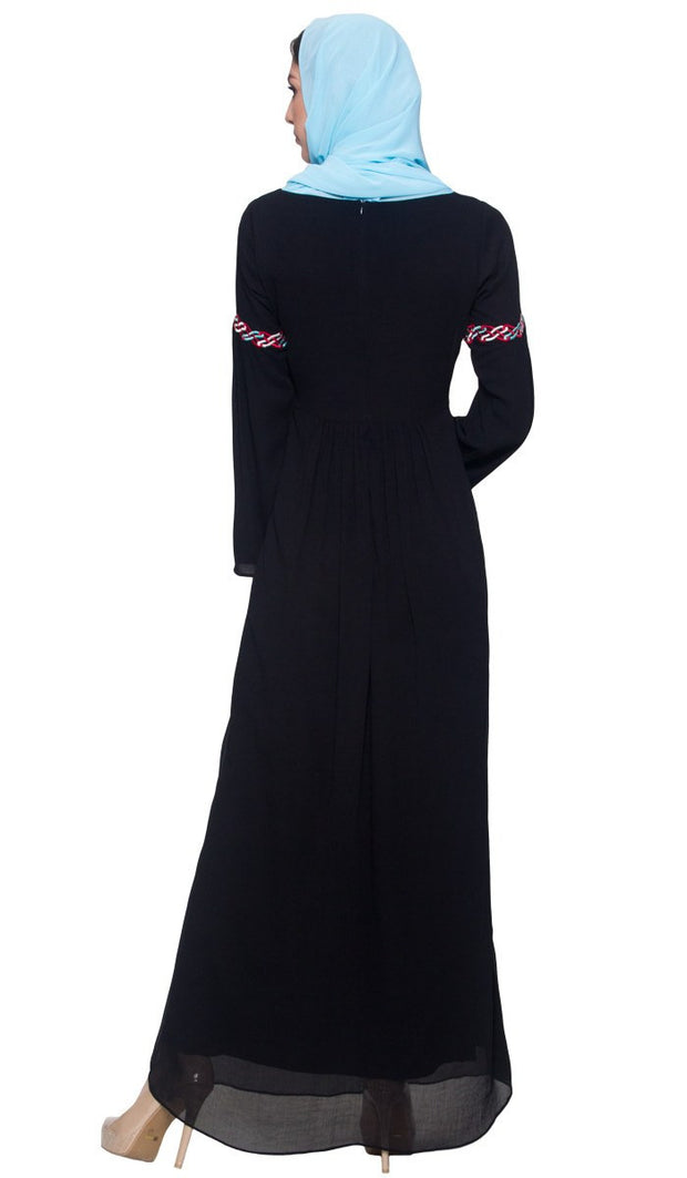 Kiran Embroidered Modest Abaya Maxi Dress - Black