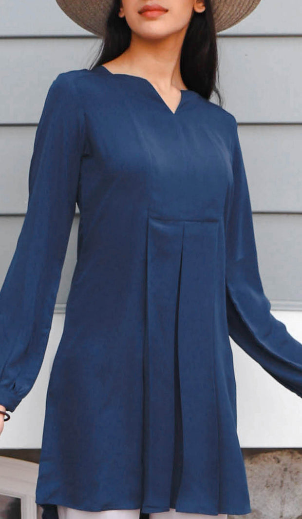 Leah Modest Long Marina Blue Tunic Dress