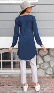 Leah Long Modest Tunic Dress - Marina Blue - FINAL SALE
