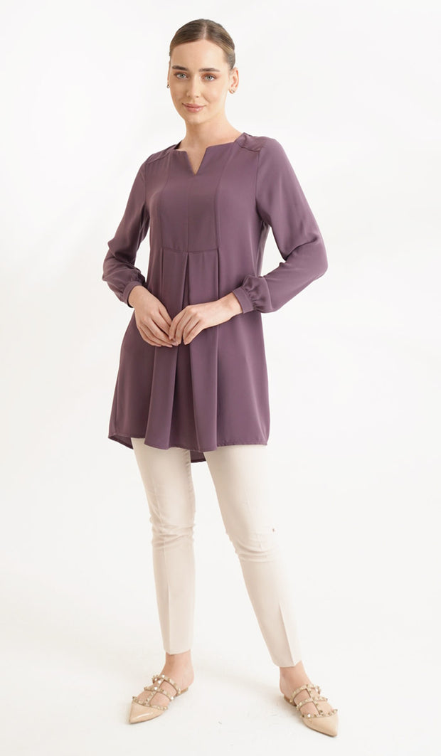 Leah Long Modest Tunic Dress - Dusty Mauve - FINAL SALE