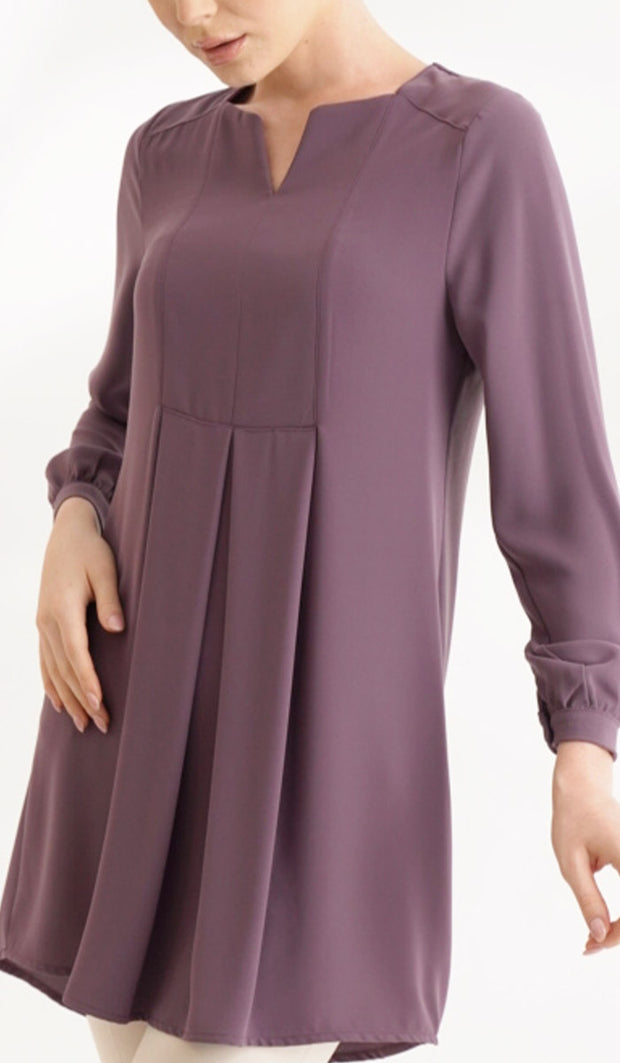 Leah Long Modest Tunic Dress - Dusty Mauve - FINAL SALE