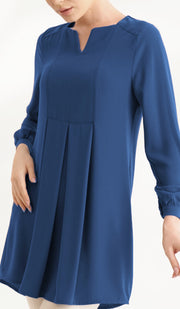 Leah Long Modest Tunic Dress - Marina Blue - FINAL SALE
