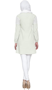 Leena Long Lace Accent Fine Cotton Tunic - Ice Green