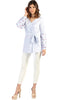 Lena Long Pin Stripe Embroidered Sleeve Tunic - Blue