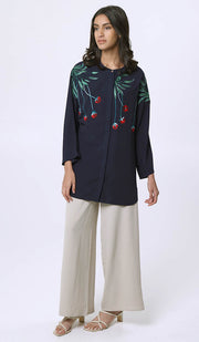 Lola Embroidered Long Modest Top - Midnight - FINAL SALE