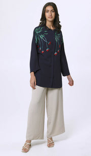 Lola Embroidered Long Modest Top - Midnight - FINAL SALE