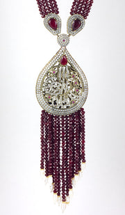 Long Turkish Tughra Tassel Necklace - Ruby Red