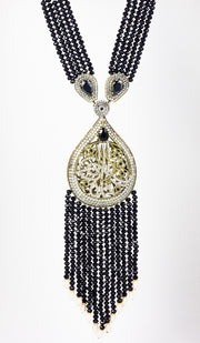 Long Turkish Tughra Tassel Necklace - Black