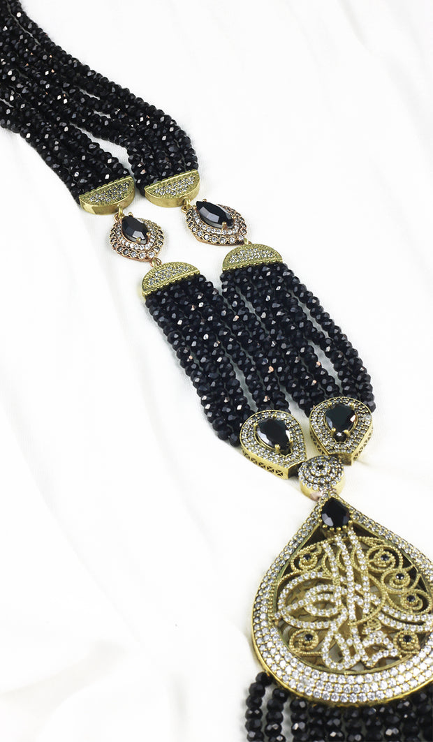 Long Turkish Tughra Tassel Necklace - Black