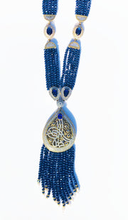 Long Turkish Tughra Tassel Necklace - Blue