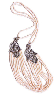 Long Multistrand Khamsa Turkish Artisan Necklace - Blush - FINAL SALE