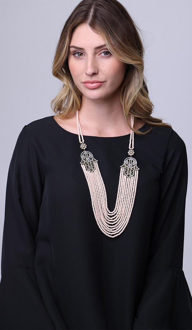 Long Multistrand Khamsa Turkish Artisan Necklace - Blush