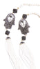 Long Turkish Artisan Khamsa Necklace - White and Freshwater Pearls