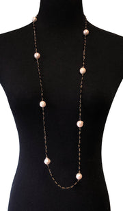 Long Necklace with Baroque Pearls and Black Onyx