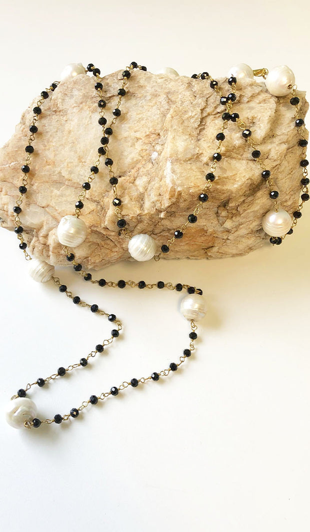 Vintage Sterling Bali Mother of Pearl/Black Onyx Pendant Meran Necklace 18
