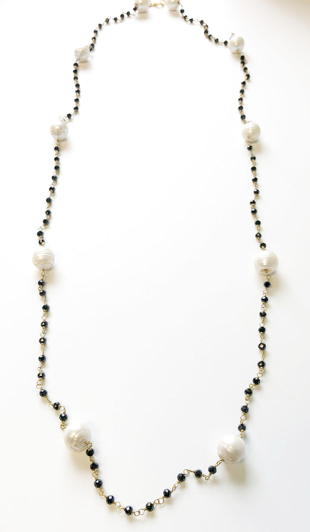 Long Necklace with Baroque Pearls and Black Onyx