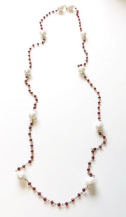 Long Necklace with Baroque Pearls and Rubies